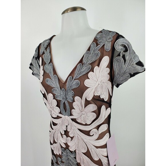 New JS Collections V Neck Soutache Evening Dress Embroidered Gray Black Size 2 - Picture 5 of 7